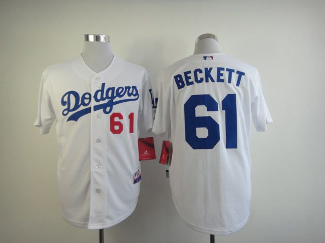 Men Los Angeles Dodgers 61 Beckett White MLB Jerseys